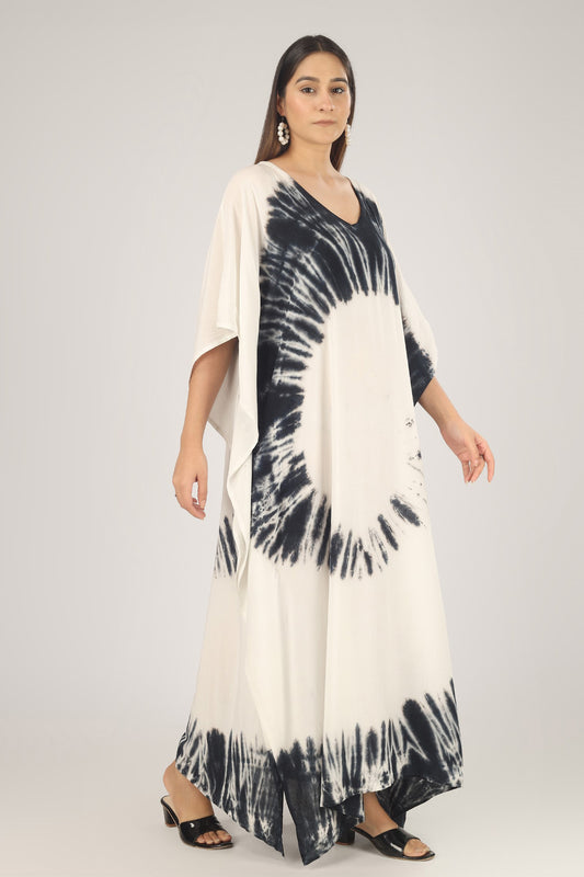 Midnight Swirl | 100% Rayon White Kaftan With Pockets