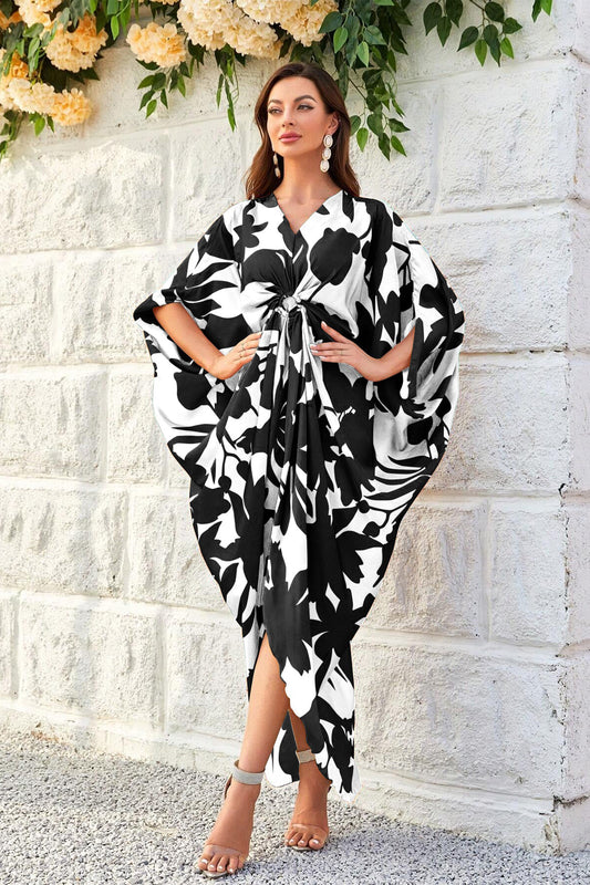 Knotty Nice | Black Floral Kaftan Dress