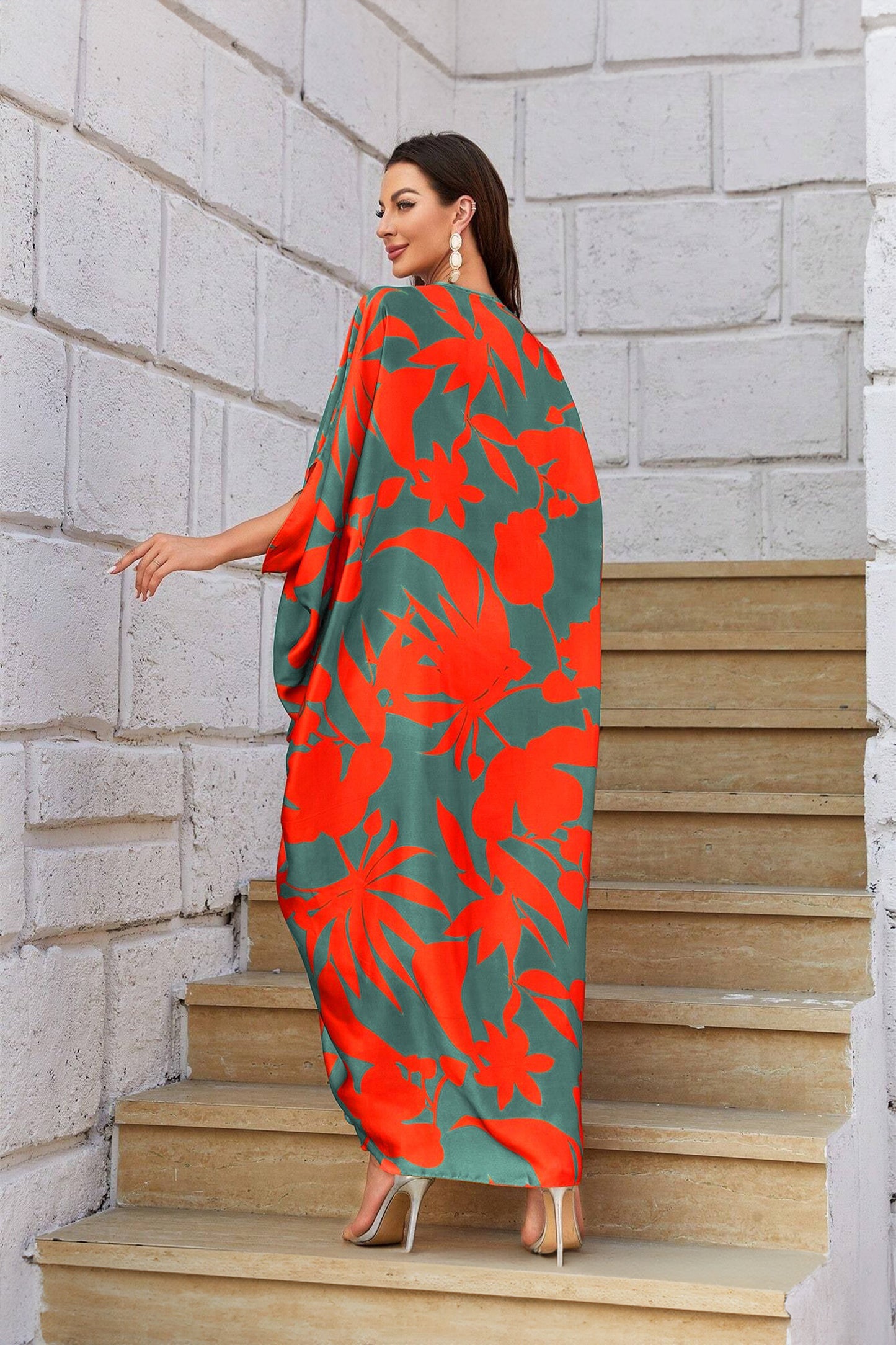 Knotty Nice | Tangerine Floral Kaftan Dress