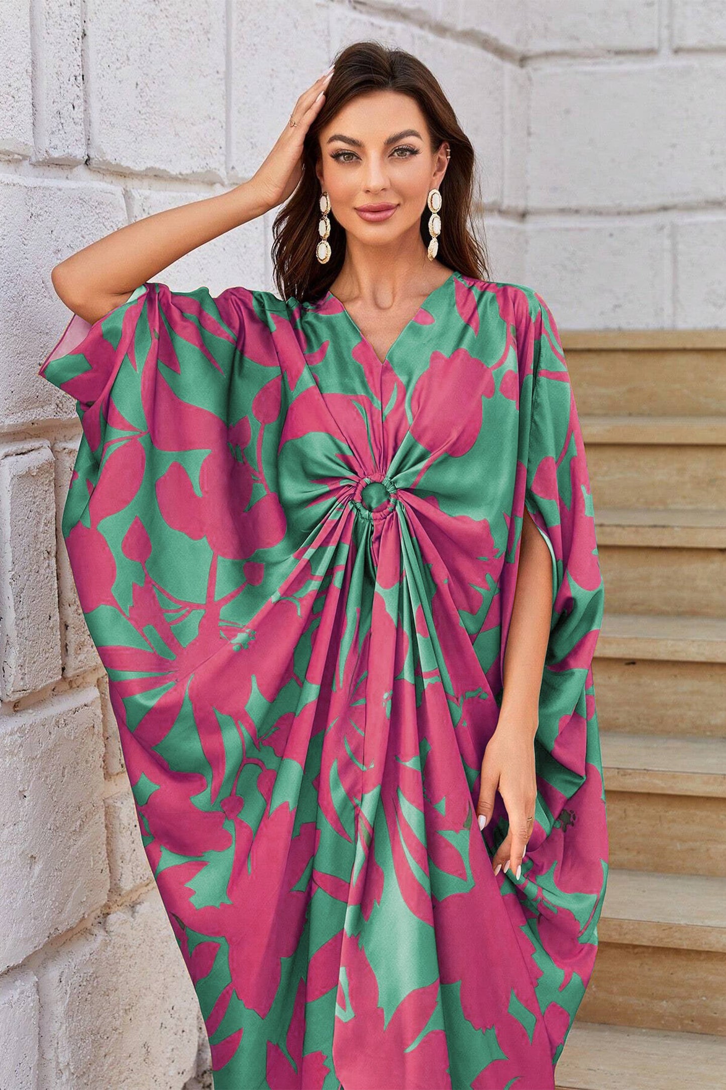 Knotty Nice | Magenta Floral Kaftan Dress