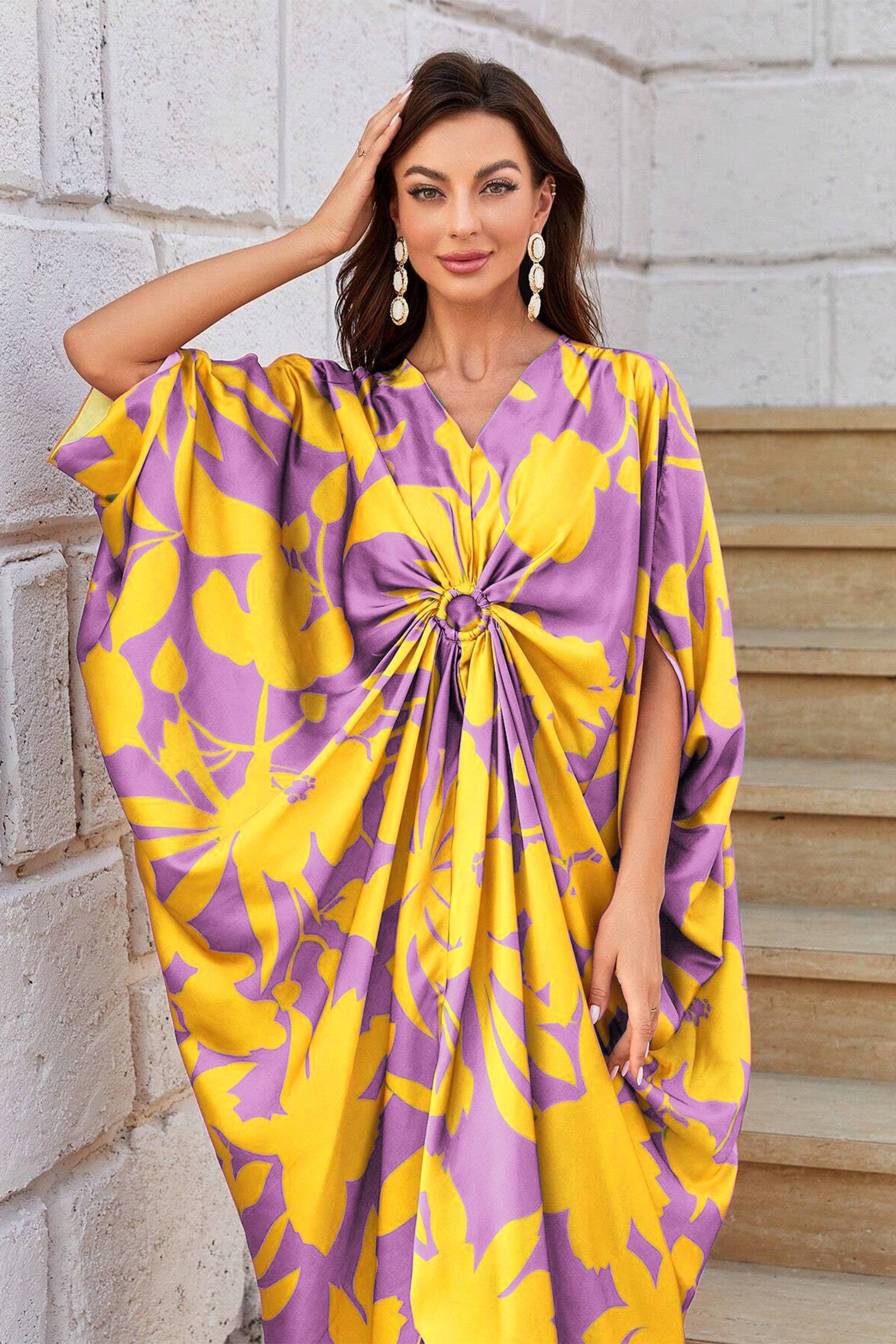 Knotty Nice Mauve Floral Kaftan Dress