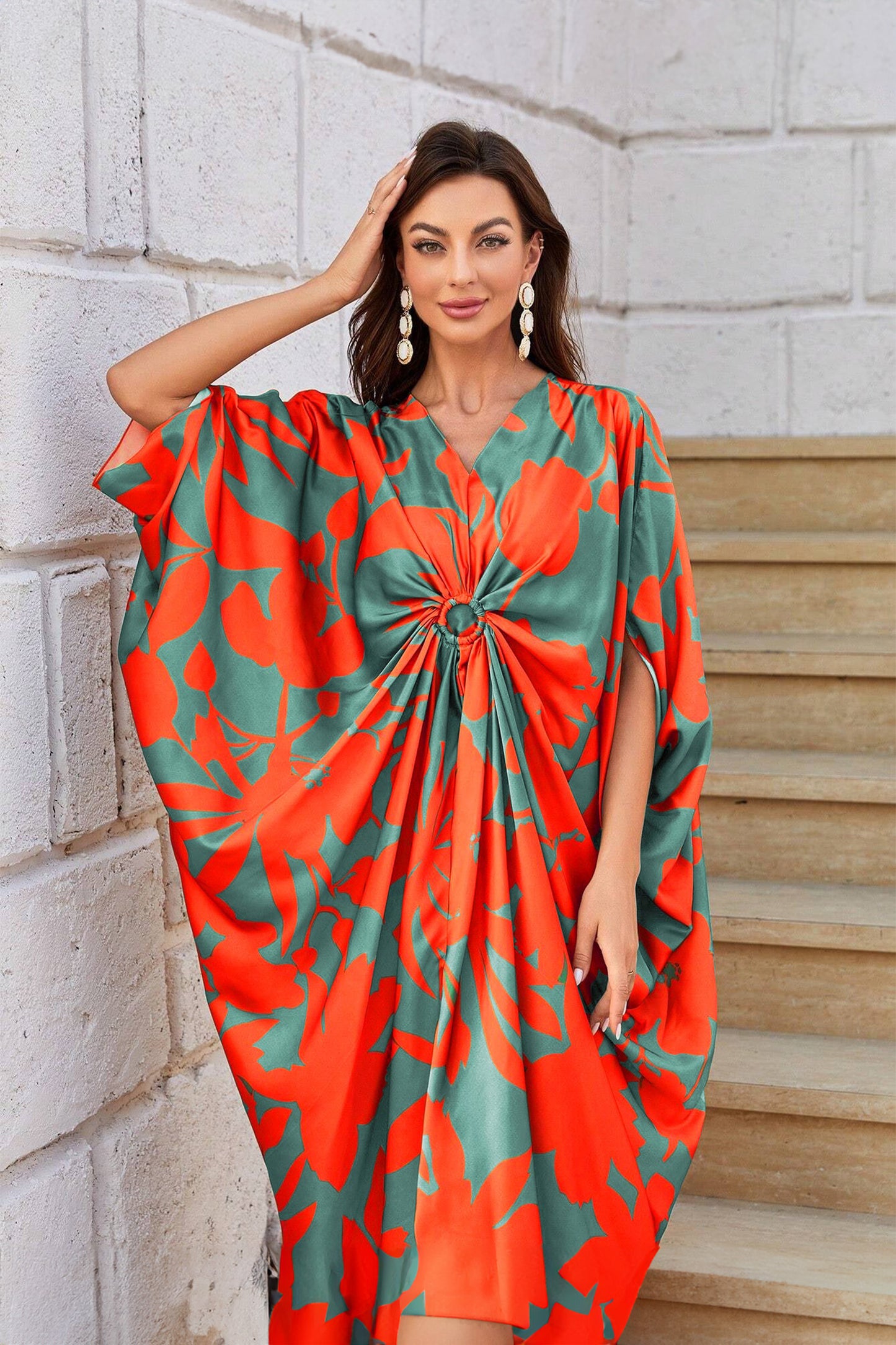 Knotty Nice | Tangerine Floral Kaftan Dress