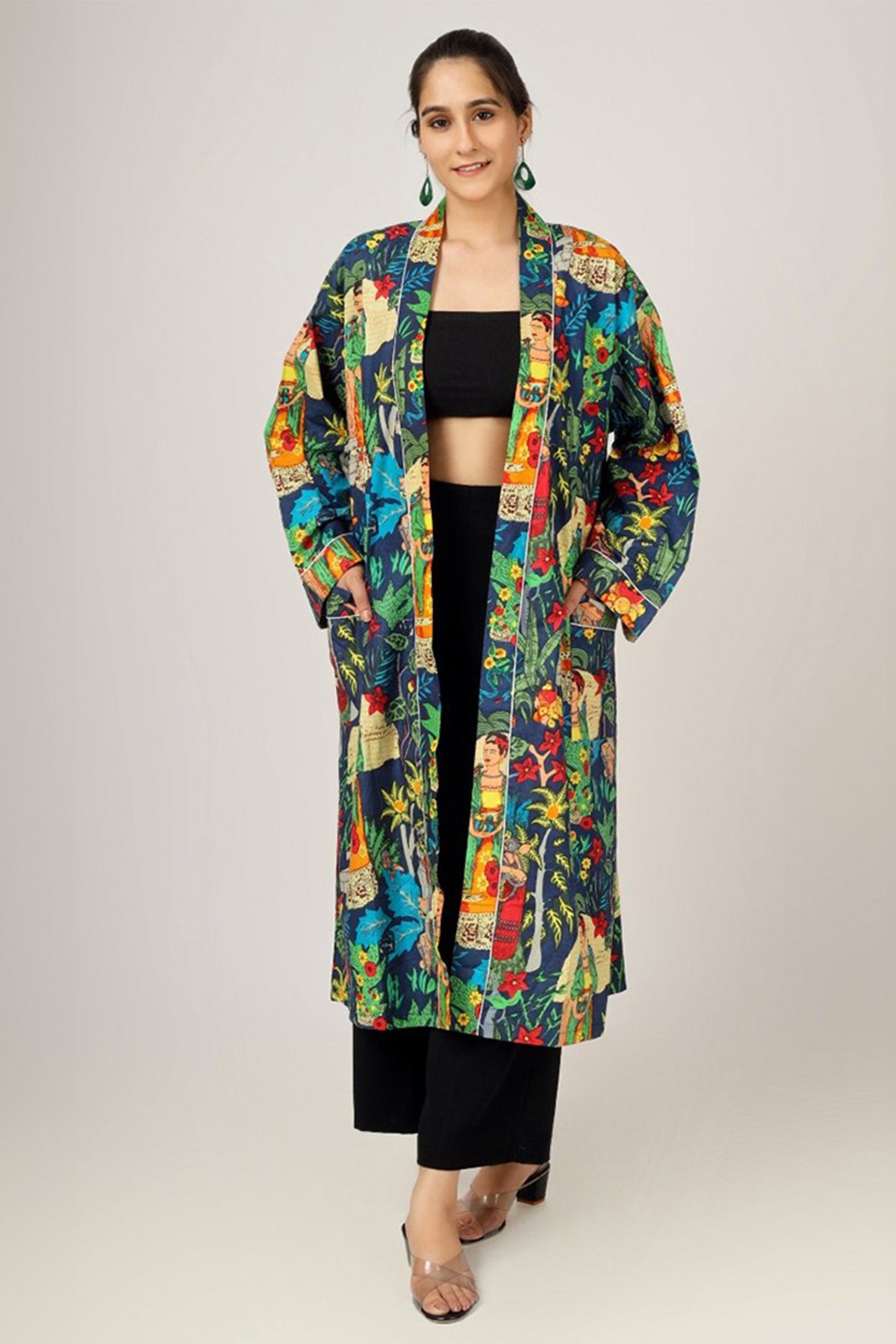 Blue Frida | 100% Cotton Kimono With Pockets