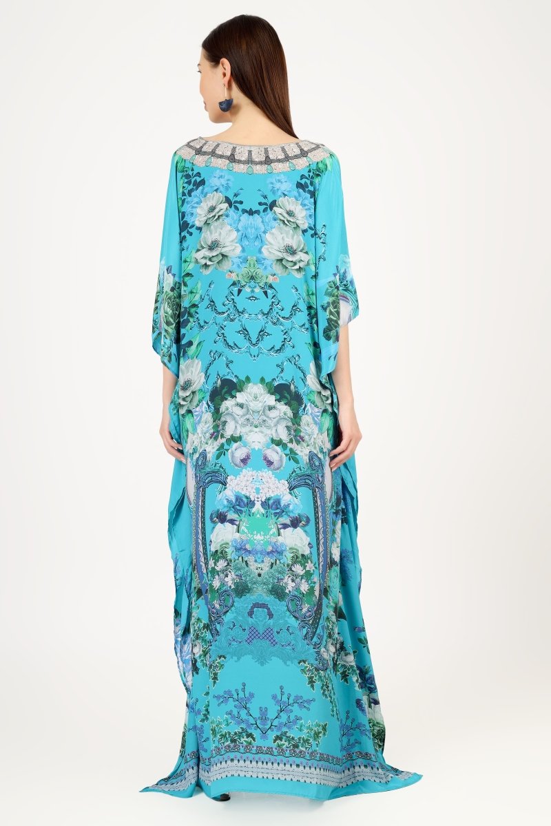 Serenity' Luxe Art Silk Kaftan Dress - Earthen Threads