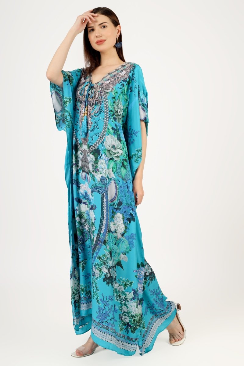 Serenity' Luxe Art Silk Kaftan Dress - Earthen Threads