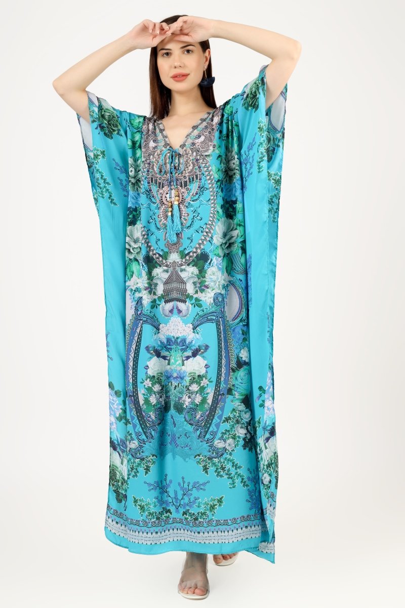 Serenity' Luxe Art Silk Kaftan Dress - Earthen Threads