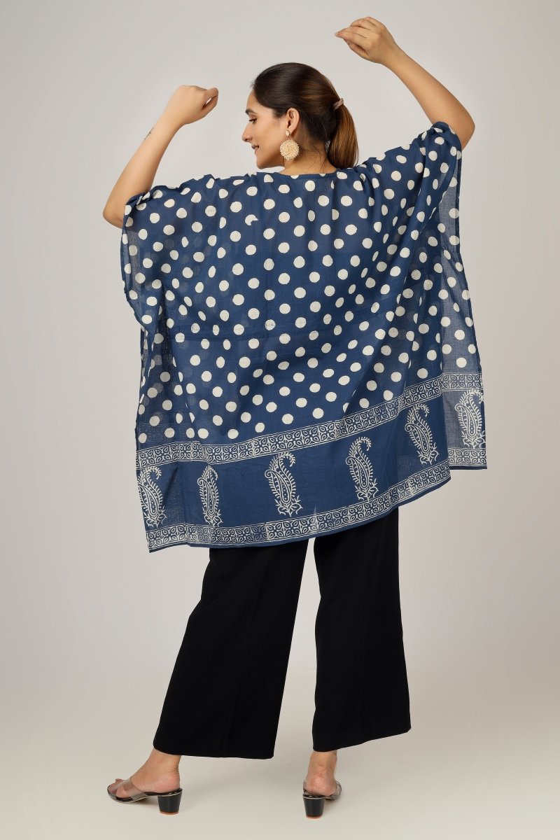 Polka Dots Block Printed Cotton Kaftan Tunic - Earthen Threads