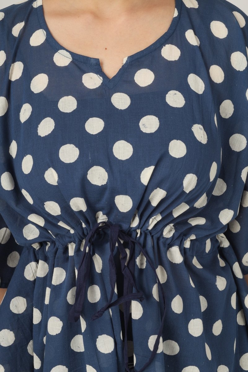 Polka Dots Block Printed Cotton Kaftan Tunic - Earthen Threads