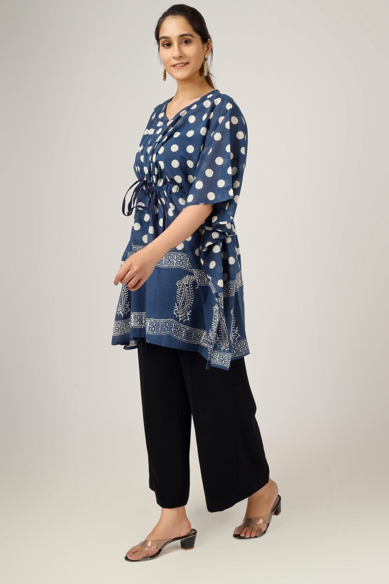 Polka Dots Block Printed Cotton Kaftan Tunic - Earthen Threads